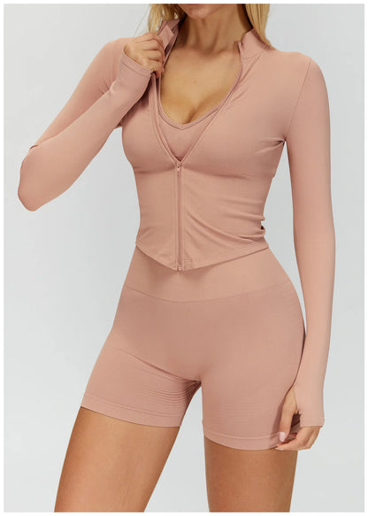 Outdoor Sports Long Sleeved Women's Slim Yoga Quick Dry Tight Fitting Quick Drying Stand Up Collar Jacket Running Fitness Jacket