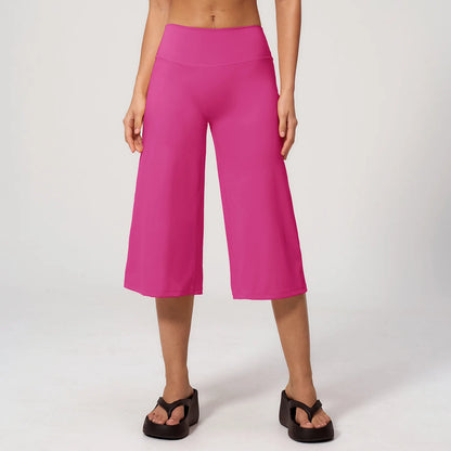 Summer Sports Pants Women Capri Pants Wide Leg Yoga Cropped High Waist Workout Seven Pant Female Running Legging Fitness Shorts
