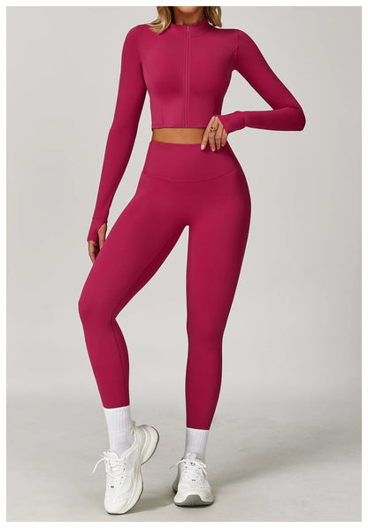 Zipper Cardigan Stand Up Collar Jacket Outdoor Sports Long Sleeved Women Slim Yoga Clothes Quick Dry Running Fitness Jacket Top