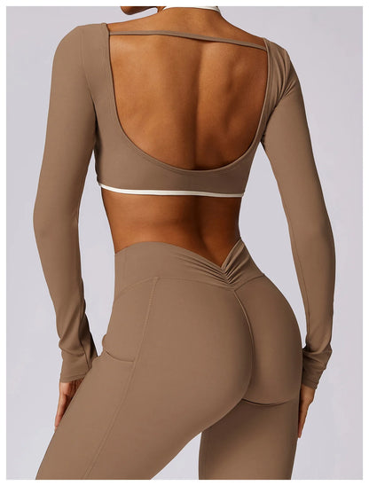 Women's Solid Sport Shirts High Elastic Gym Yoga Top Breathable Long Sleeve Yoga Top Slim Fitness Sports Dry Sportswear Yoga Top