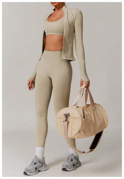 Women Zipper Yoga Long Sleeve Seamless Crop Tops Female Gym Jacket Yoga T-shirts Solid Sports Top Running Workout Athletic Wear