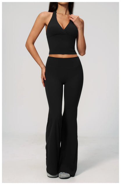 Summer Solid Color Flared Pants Women Breathable Yoga Pants High Waist Butt Lift Sports Pants Scrunch Butt Flared Trousers