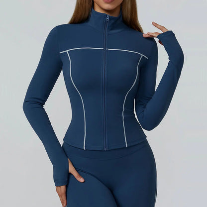 Women Zip Fitness Clothes Long Sleeve Sports Jacket Stand-up Collar Yoga Shirt Quick Dry Gym Top Outdoors Sunscreen Running Coat