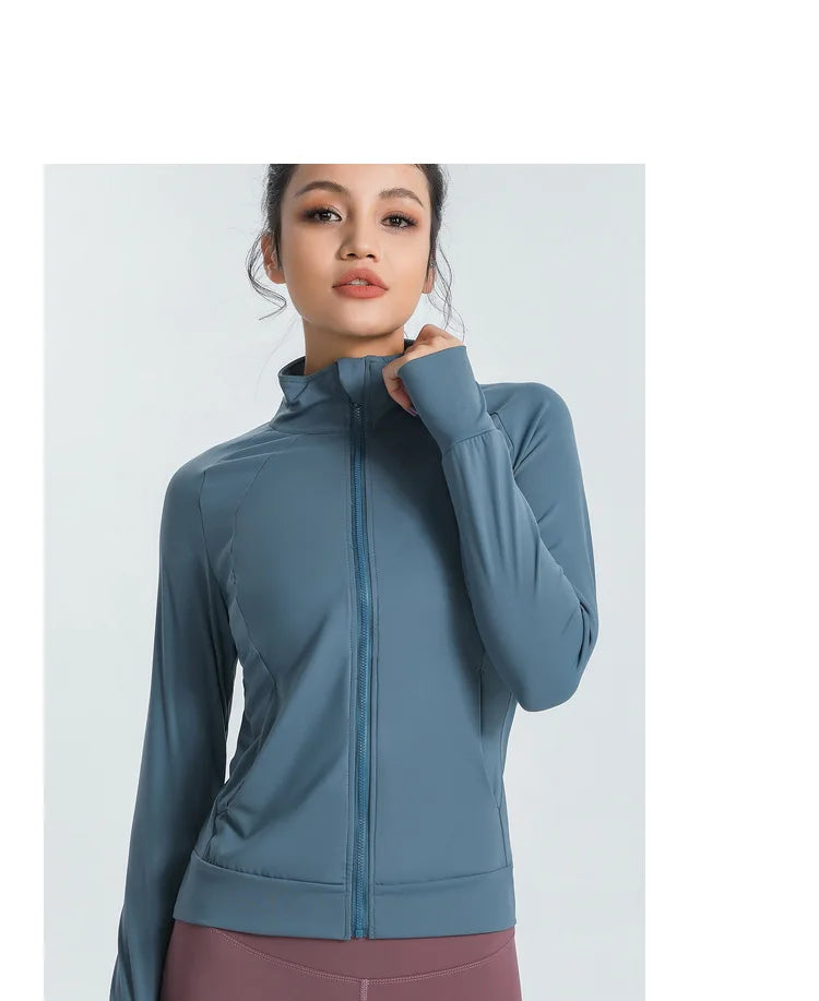 New Women's Slim Fit Lightweight Jackets Women's Full Zip-up Yoga Sports Running Jacket with Thumb Holes for Workout