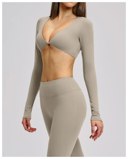 Women's Crop Tops Yoga T-shirts Solid Sports Top Long Sleeve Quick Dry Fitness Gym Sport Wear Running Shirts Sexy Exposed Navel