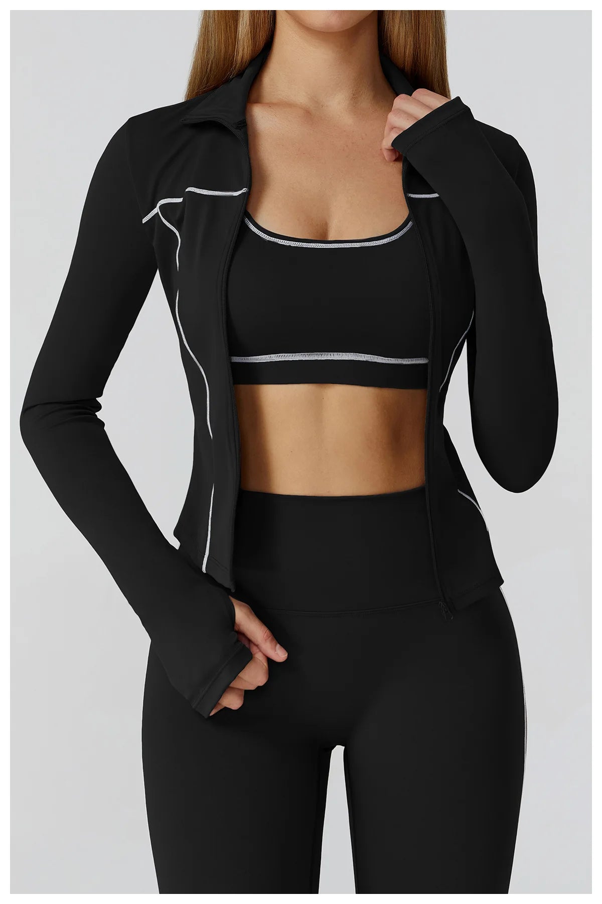 Women Zip Fitness Clothes Long Sleeve Sports Jacket Stand-up Collar Yoga Shirt Quick Dry Gym Top Outdoors Sunscreen Running Coat