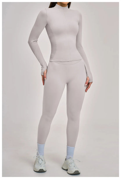 Women Zipper Yoga Long Sleeve Seamless Crop Tops Female Gym Jacket Yoga T-shirts Solid Sports Top Running Workout Athletic Wear