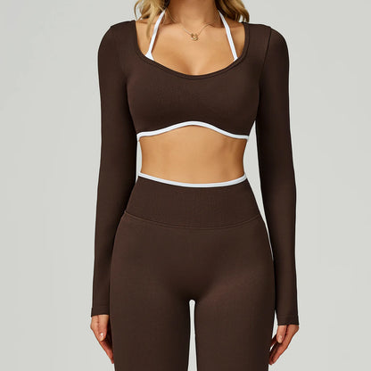 Seamless Yoga Shirts For Women Ribbed Long Sleeve Gym Clothes Fitness Running Workout Dry Fit Breathable High Elastic Sports Top