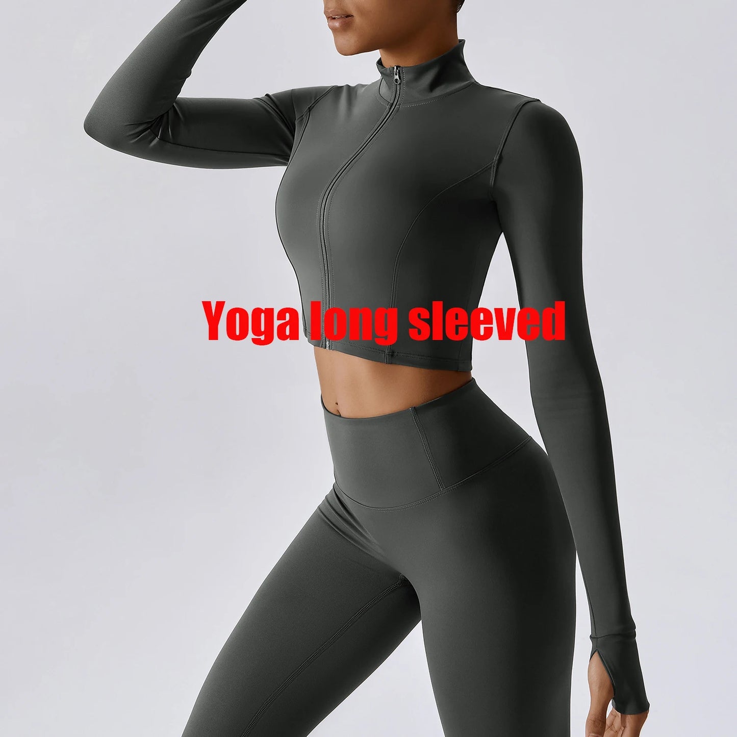 Zipper Cardigan Stand Up Collar Jacket Outdoor Sports Long Sleeved Women Slim Yoga Clothes Quick Dry Running Fitness Jacket Top