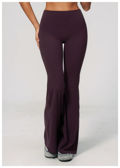 Summer Solid Color Flared Pants Women Breathable Yoga Pants High Waist Butt Lift Sports Pants Scrunch Butt Flared Trousers