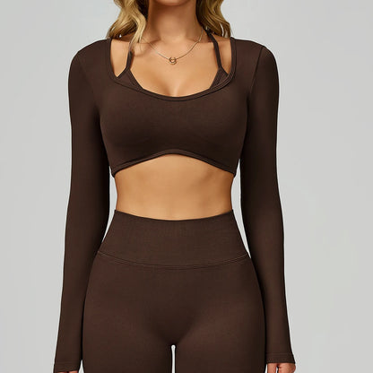 Seamless Yoga Shirts For Women Ribbed Long Sleeve Gym Clothes Fitness Running Workout Dry Fit Breathable High Elastic Sports Top