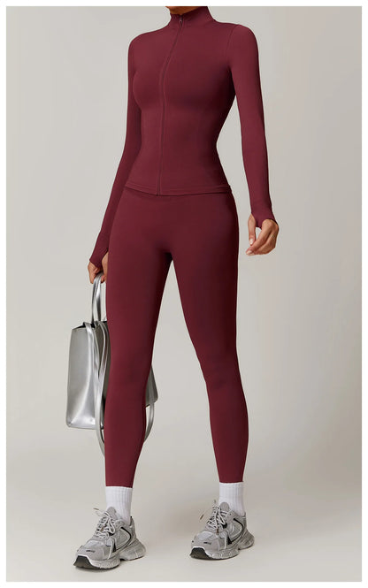 Women Zipper Yoga Long Sleeve Seamless Crop Tops Female Gym Jacket Yoga T-shirts Solid Sports Top Running Workout Athletic Wear