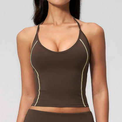 Summer Sports Tops Women's Halter Neck Vest Workout Shockproof Underwear Breathable Running Cycling Bra Gym Clothes Yoga Vest