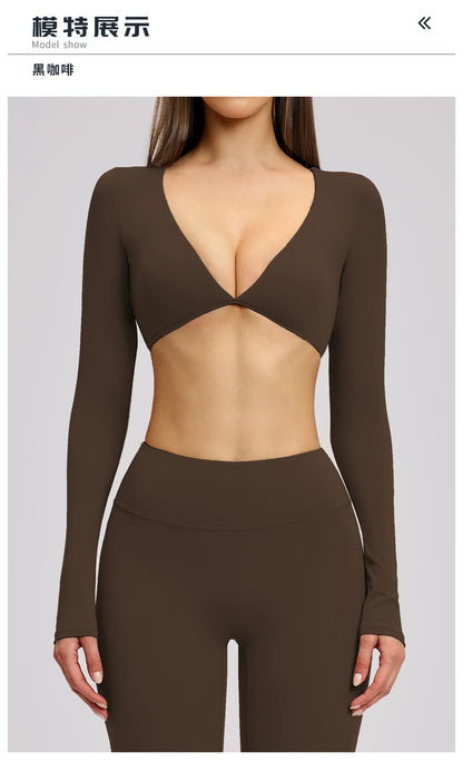 Women's Crop Tops Yoga T-shirts Solid Sports Top Long Sleeve Quick Dry Fitness Gym Sport Wear Running Shirts Sexy Exposed Navel