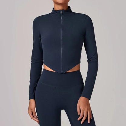 Sportswear Woman Gym Long Sleeved Women Slim Yoga Clothe Running Fitness Quick Dry Zipper Cardigan Stand Up Collar Sports Jacket