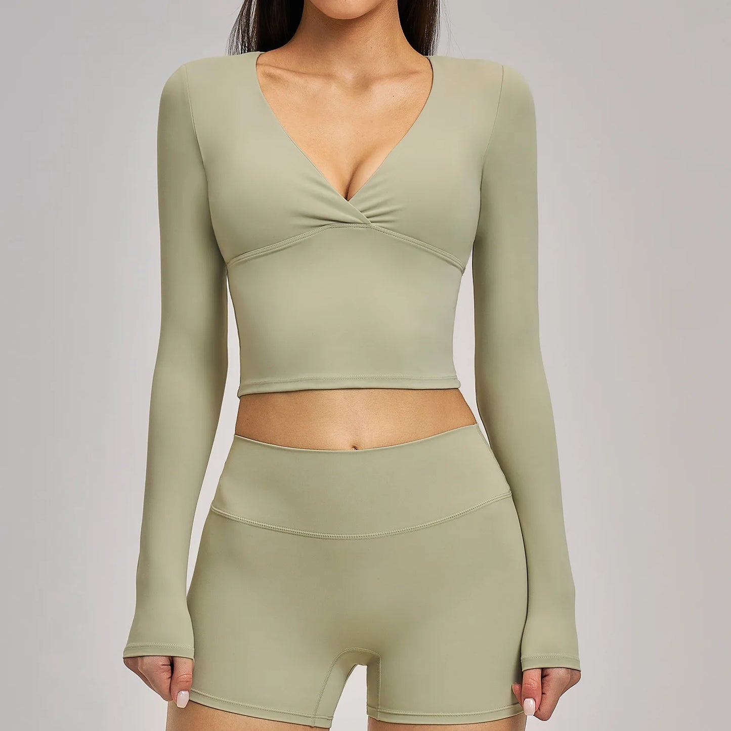 Women's Yoga T-Shirt Deep V Long Sleeve Sports Tops Gym Workout Shirts Breathable Fitness Yoga Top Female Running Push Up Shirts