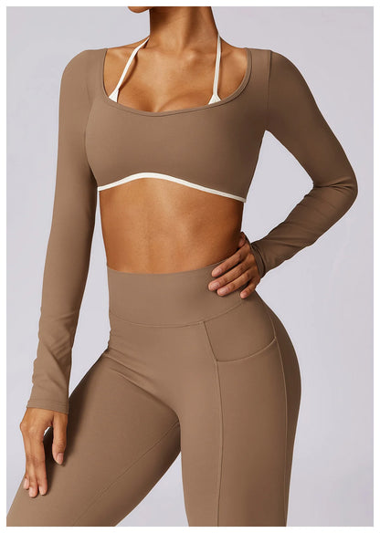 Women's Solid Sport Shirts High Elastic Gym Yoga Top Breathable Long Sleeve Yoga Top Slim Fitness Sports Dry Sportswear Yoga Top
