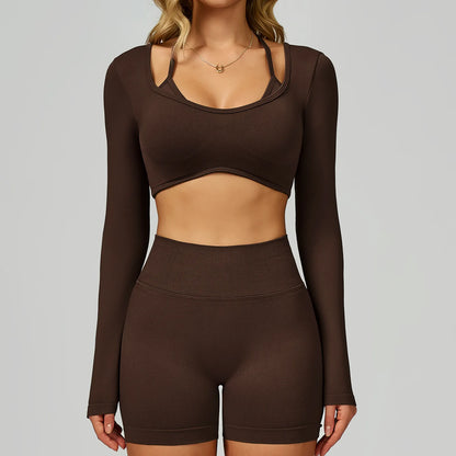 Seamless Yoga Shirts For Women Ribbed Long Sleeve Gym Clothes Fitness Running Workout Dry Fit Breathable High Elastic Sports Top
