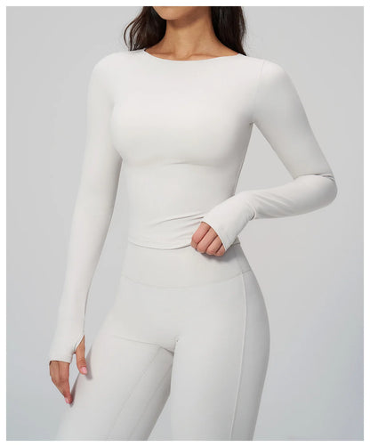 Women Yoga T-shirts Fitness Sports Long Sleeve Running High Elastic Workout Shirts Gym Sports Shirts Female Crop Top Yoga Tops