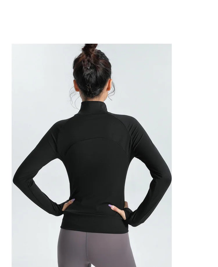 New Women's Slim Fit Lightweight Jackets Women's Full Zip-up Yoga Sports Running Jacket with Thumb Holes for Workout