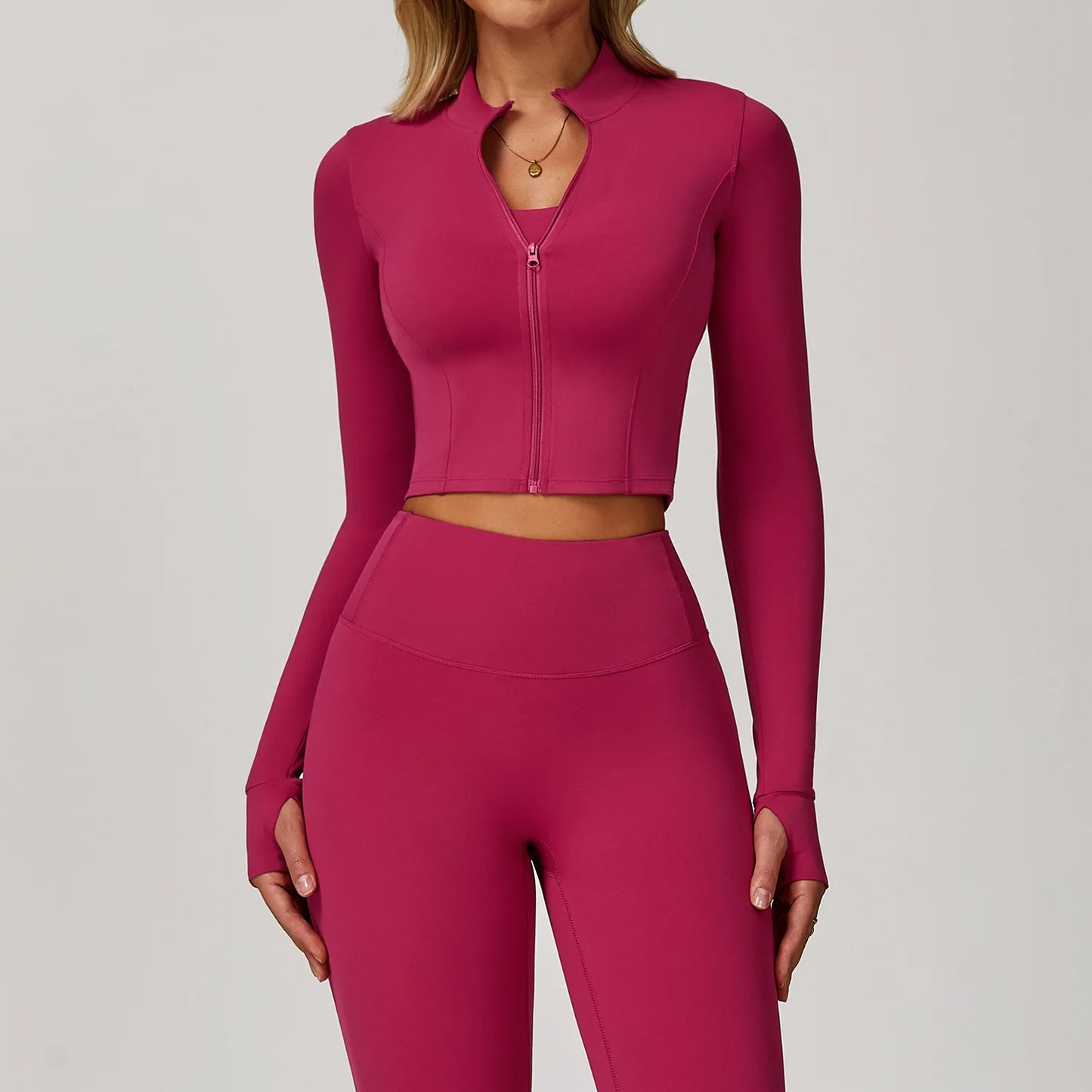 Zipper Cardigan Stand Up Collar Jacket Outdoor Sports Long Sleeved Women Slim Yoga Clothes Quick Dry Running Fitness Jacket Top