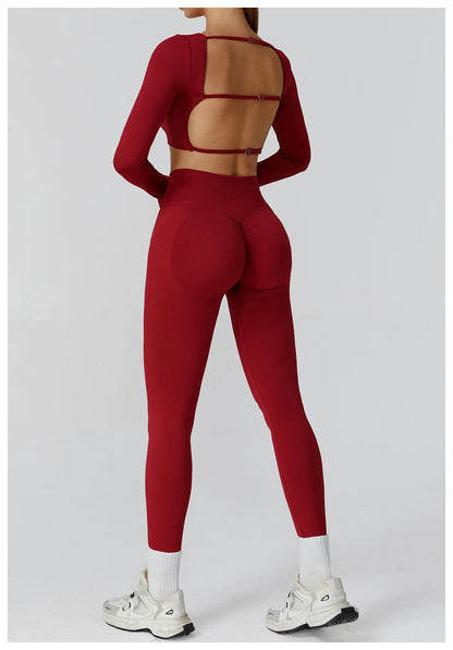 Women's Yoga Top Seamless Long Sleeved Sports Wear Workout Tops T-shirt Fitness Running Hollow out Backless Gym Woman SportShirt
