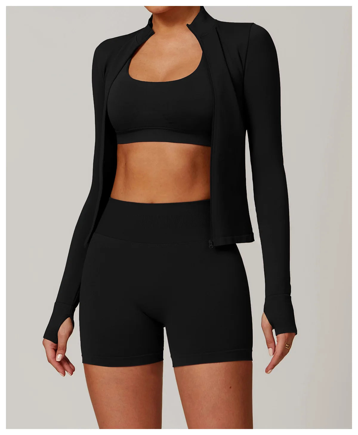 Women Zipper Yoga Long Sleeve Seamless Crop Tops Female Gym Jacket Yoga T-shirts Solid Sports Top Running Workout Athletic Wear