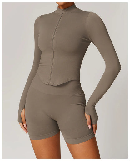 New Zipper Sports Top Women Gym Long Sleeve for Fitness Seamless Coat  Clothing Running Workout Tights Gym Tops Yoga Shirts