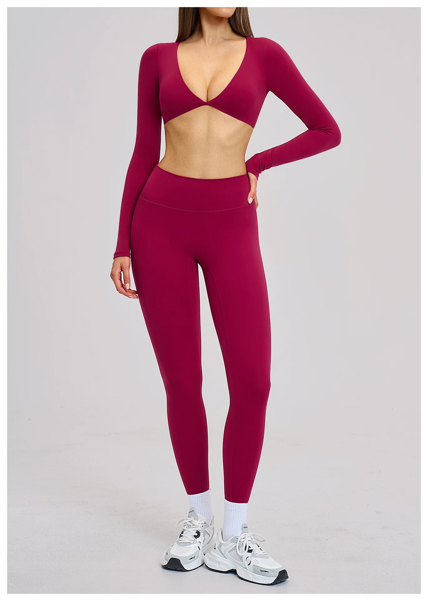 Women's Crop Tops Yoga T-shirts Solid Sports Top Long Sleeve Quick Dry Fitness Gym Sport Wear Running Shirts Sexy Exposed Navel