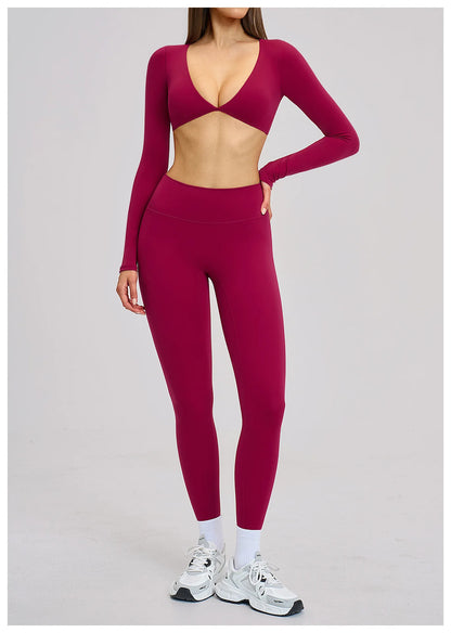 Women's Crop Tops Yoga T-shirts Solid Sports Top Long Sleeve Quick Dry Fitness Gym Sport Wear Running Shirts Sexy Exposed Navel