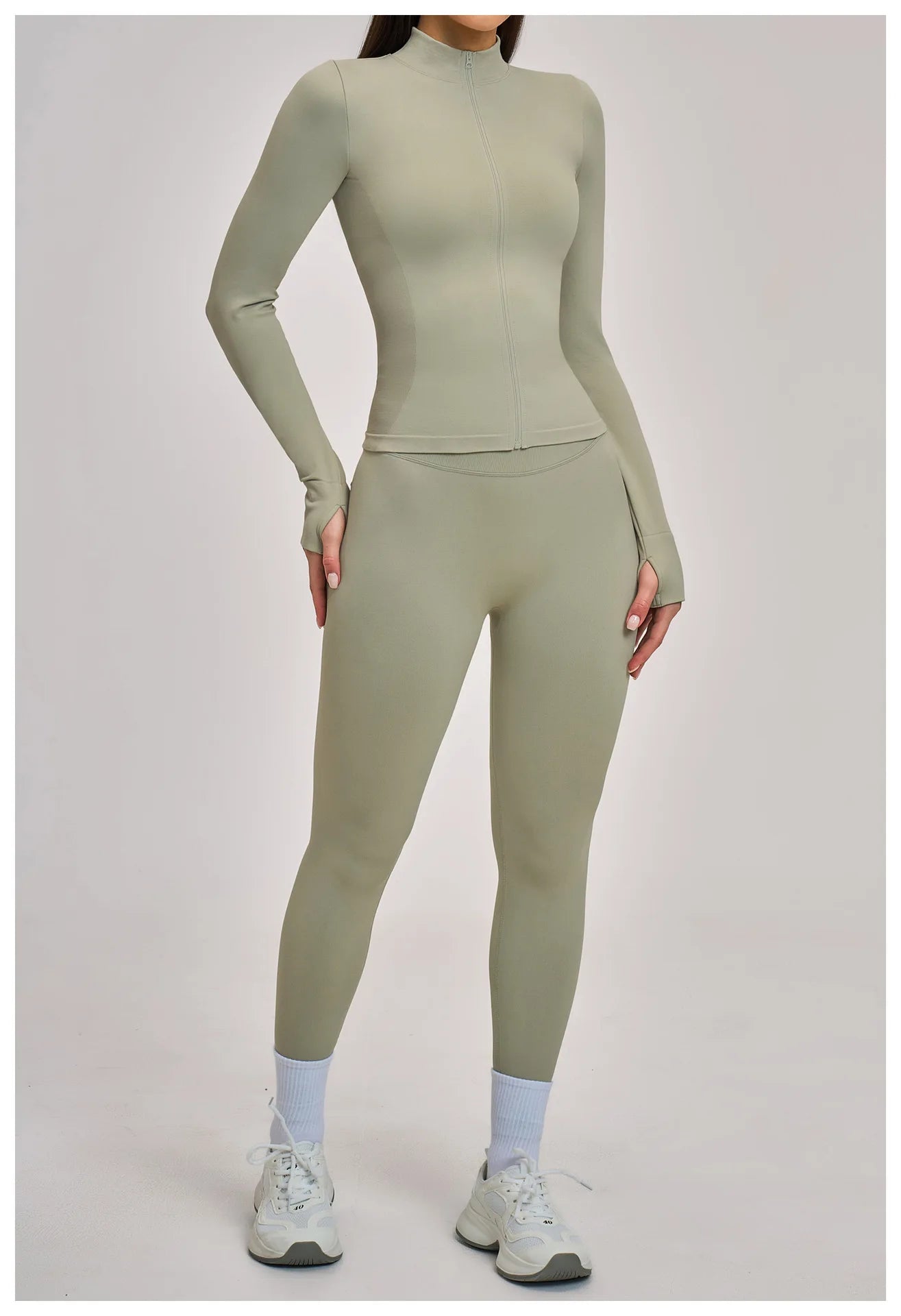 Women Zipper Yoga Long Sleeve Seamless Crop Tops Female Gym Jacket Yoga T-shirts Solid Sports Top Running Workout Athletic Wear