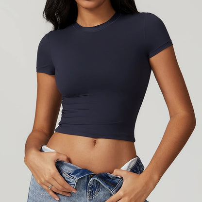 Summer Gym Crop Tops Women Yoga T-shirts Fitness Short Sleeved Workout Shirts Gym Sports Shirts Female Running Active Yoga Wea