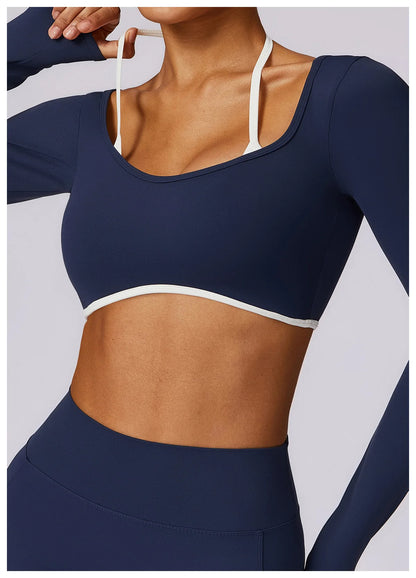 Women's Solid Sport Shirts High Elastic Gym Yoga Top Breathable Long Sleeve Yoga Top Slim Fitness Sports Dry Sportswear Yoga Top
