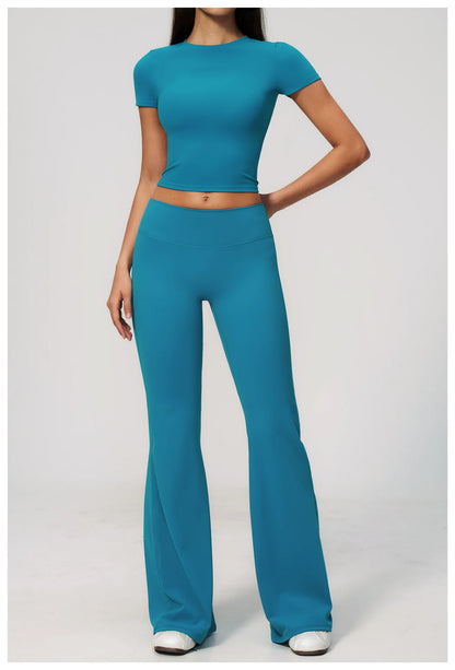 Summer Solid Color Flared Pants Women Breathable Yoga Pants High Waist Butt Lift Sports Pants Scrunch Butt Flared Trousers