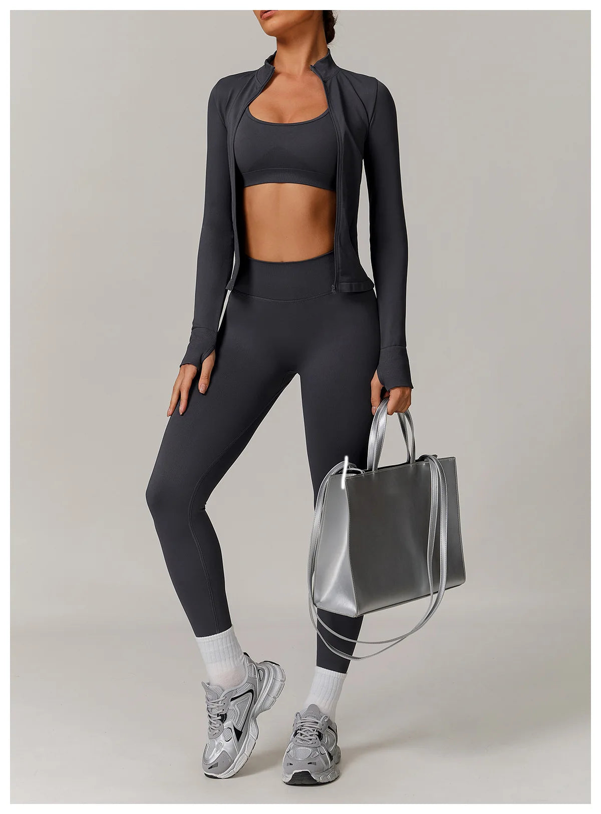 Women Zipper Yoga Long Sleeve Seamless Crop Tops Female Gym Jacket Yoga T-shirts Solid Sports Top Running Workout Athletic Wear