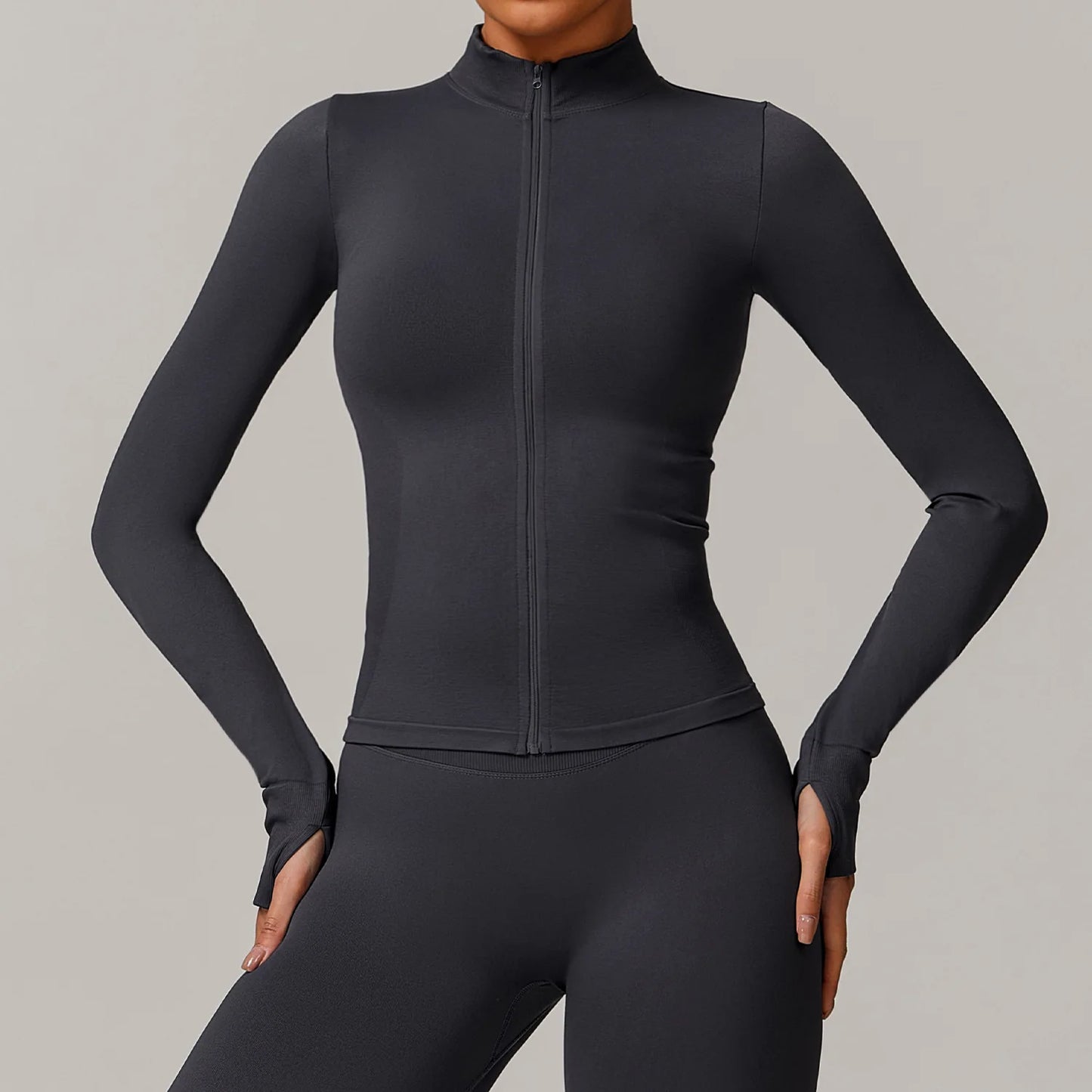 Women Zipper Yoga Long Sleeve Seamless Crop Tops Female Gym Jacket Yoga T-shirts Solid Sports Top Running Workout Athletic Wear