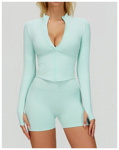 Outdoor Sports Long Sleeved Women's Slim Yoga Quick Dry Tight Fitting Quick Drying Stand Up Collar Jacket Running Fitness Jacket