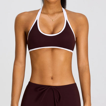 Summer Halter Yoga Bra Women Color Blocking Sports Underwear Gym Top Shockproof Fitness Push Up Workout Sports Bra Yoga Crop Top