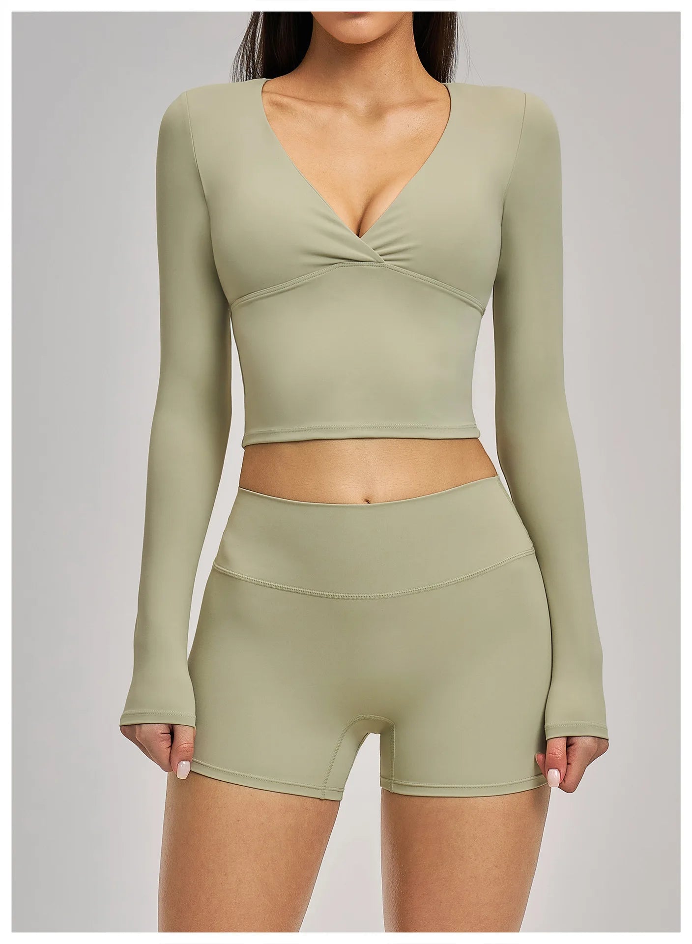 Women's Yoga T-Shirt Deep V Long Sleeve Sports Tops Gym Workout Shirts Breathable Fitness Yoga Top Female Running Push Up Shirts
