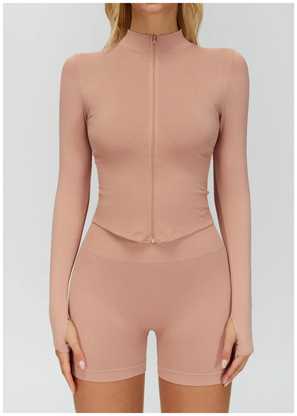 Outdoor Sports Long Sleeved Women's Slim Yoga Quick Dry Tight Fitting Quick Drying Stand Up Collar Jacket Running Fitness Jacket