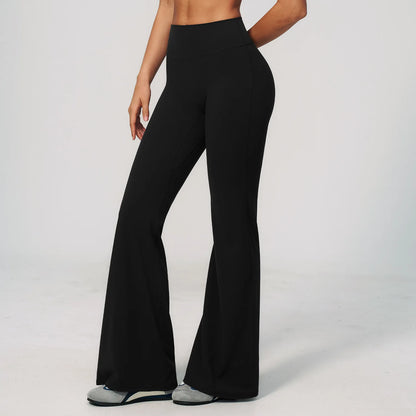 Summer Solid Color Flared Pants Women Breathable Yoga Pants High Waist Butt Lift Sports Pants Scrunch Butt Flared Trousers