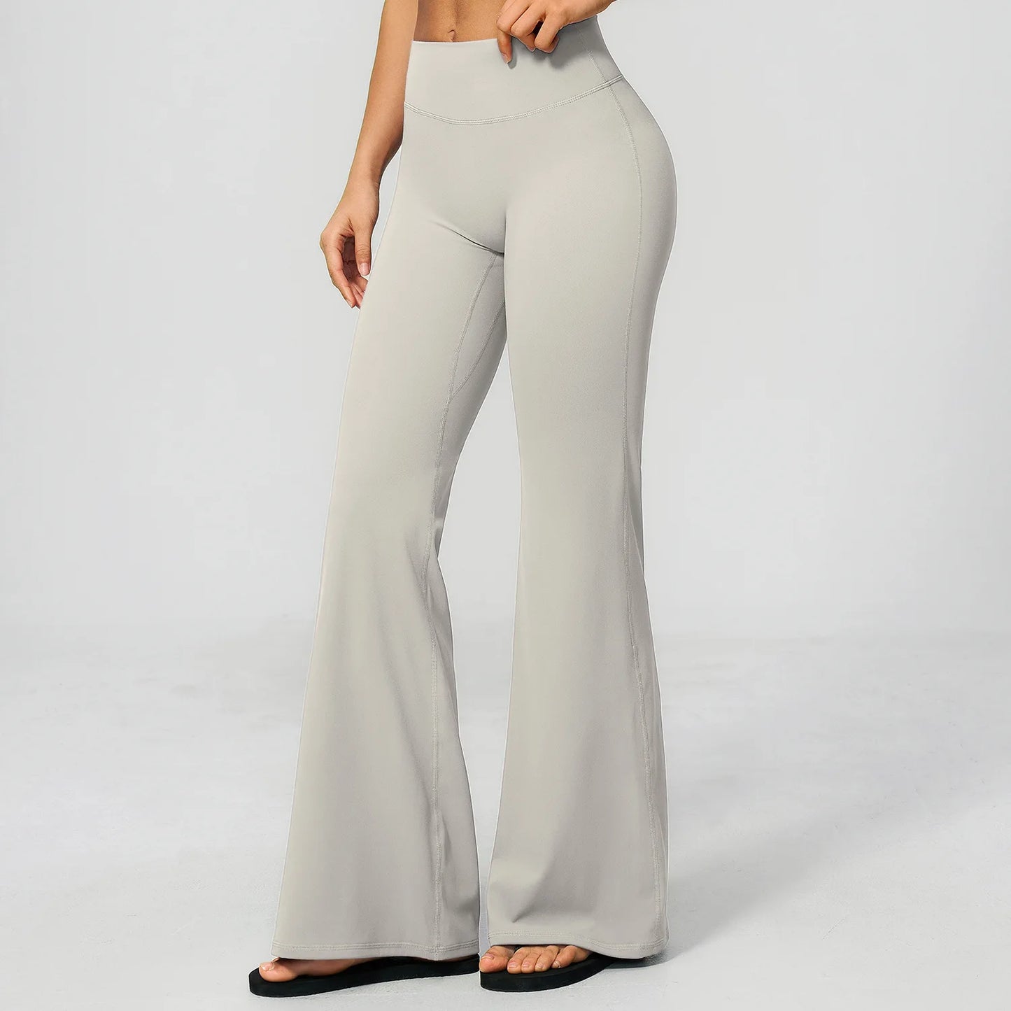 Summer Solid Color Flared Pants Women Breathable Yoga Pants High Waist Butt Lift Sports Pants Scrunch Butt Flared Trousers