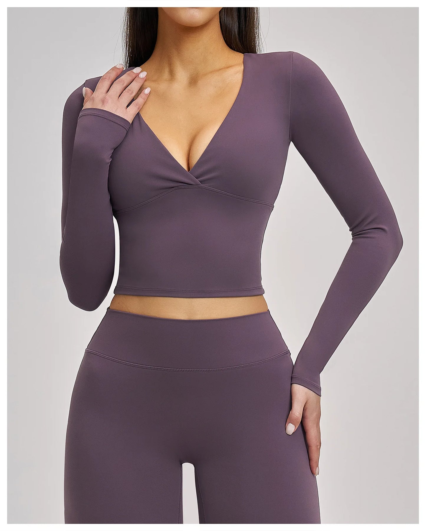 Women's Yoga T-Shirt Deep V Long Sleeve Sports Tops Gym Workout Shirts Breathable Fitness Yoga Top Female Running Push Up Shirts