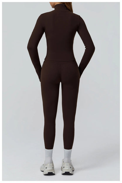 Women Zip Fitness Clothes Long Sleeve Sports Jacket Stand-up Collar Yoga Shirt Quick Dry Gym Top Outdoors Sunscreen Running Coat