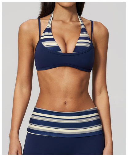 Women's Striped Yoga Bra Breathable Sports Underwear Shockproof Workout Top Sexy Polka Dot Bra Beautiful Back Sports Yoga Top