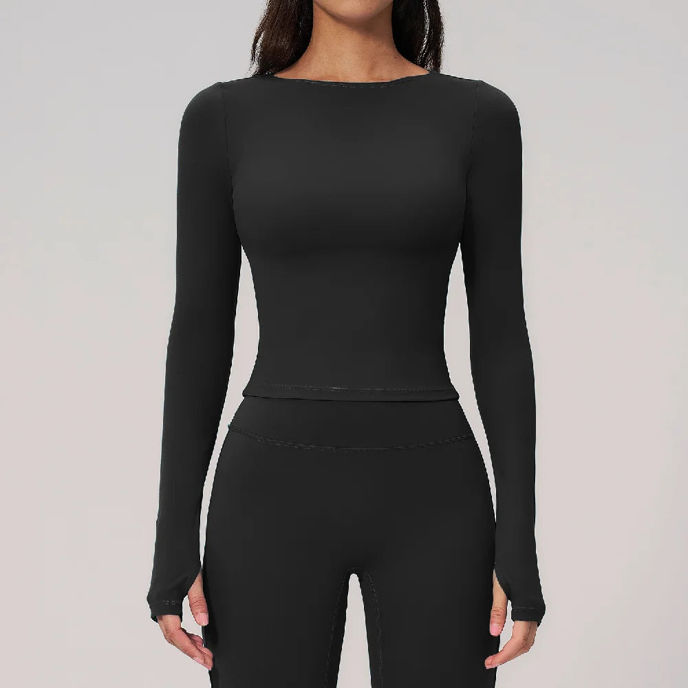 Women Yoga T-shirts Fitness Sports Long Sleeve Running High Elastic Workout Shirts Gym Sports Shirts Female Crop Top Yoga Tops