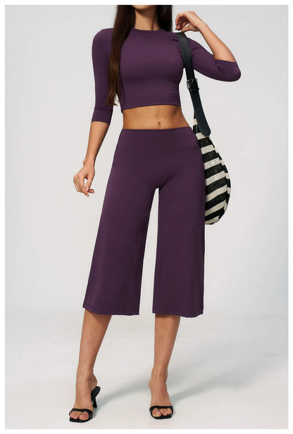 Summer Sports Pants Women Capri Pants Wide Leg Yoga Cropped High Waist Workout Seven Pant Female Running Legging Fitness Shorts