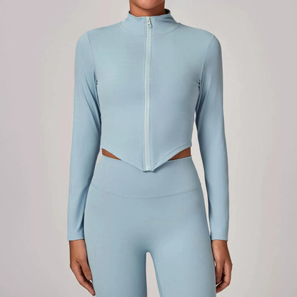 Sportswear Woman Gym Long Sleeved Women Slim Yoga Clothe Running Fitness Quick Dry Zipper Cardigan Stand Up Collar Sports Jacket