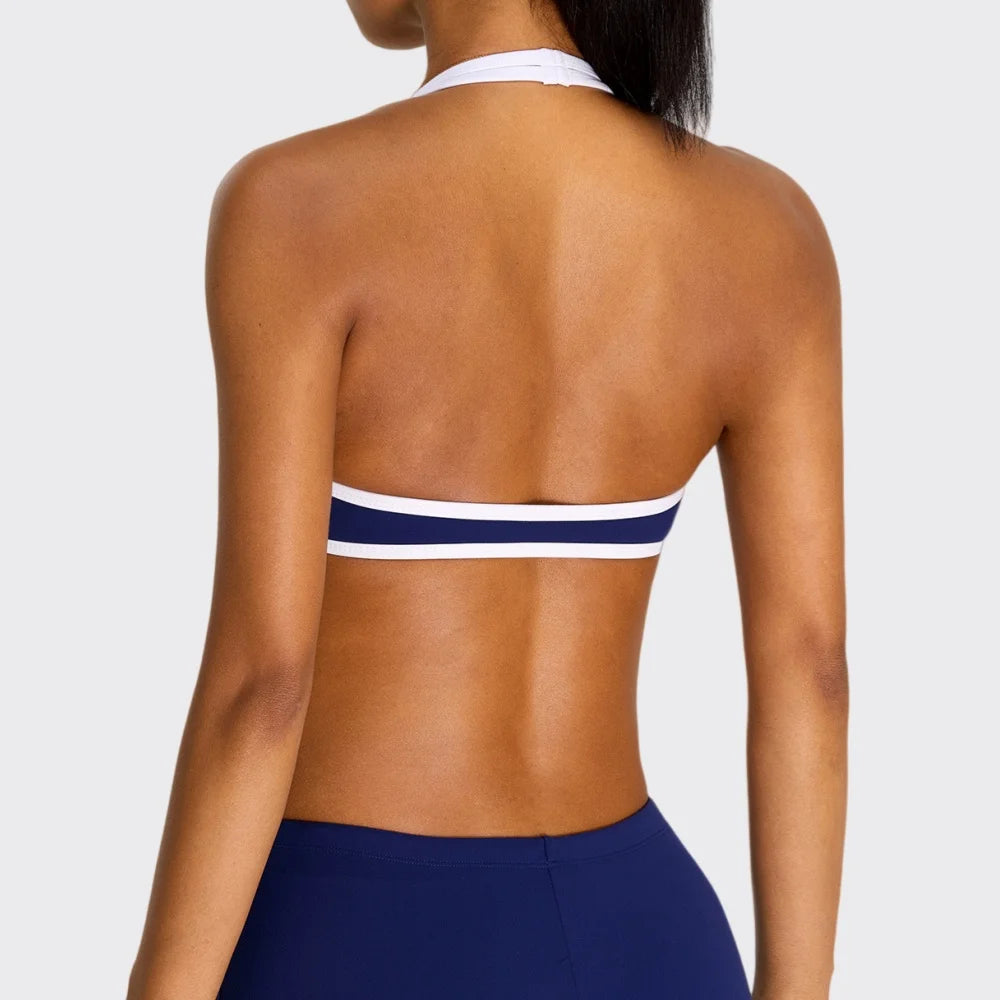 Summer Halter Yoga Bra Women Color Blocking Sports Underwear Gym Top Shockproof Fitness Push Up Workout Sports Bra Yoga Crop Top