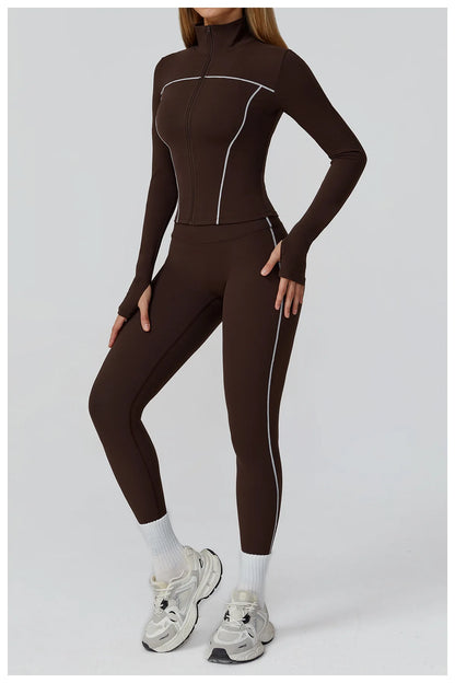 Women Zip Fitness Clothes Long Sleeve Sports Jacket Stand-up Collar Yoga Shirt Quick Dry Gym Top Outdoors Sunscreen Running Coat